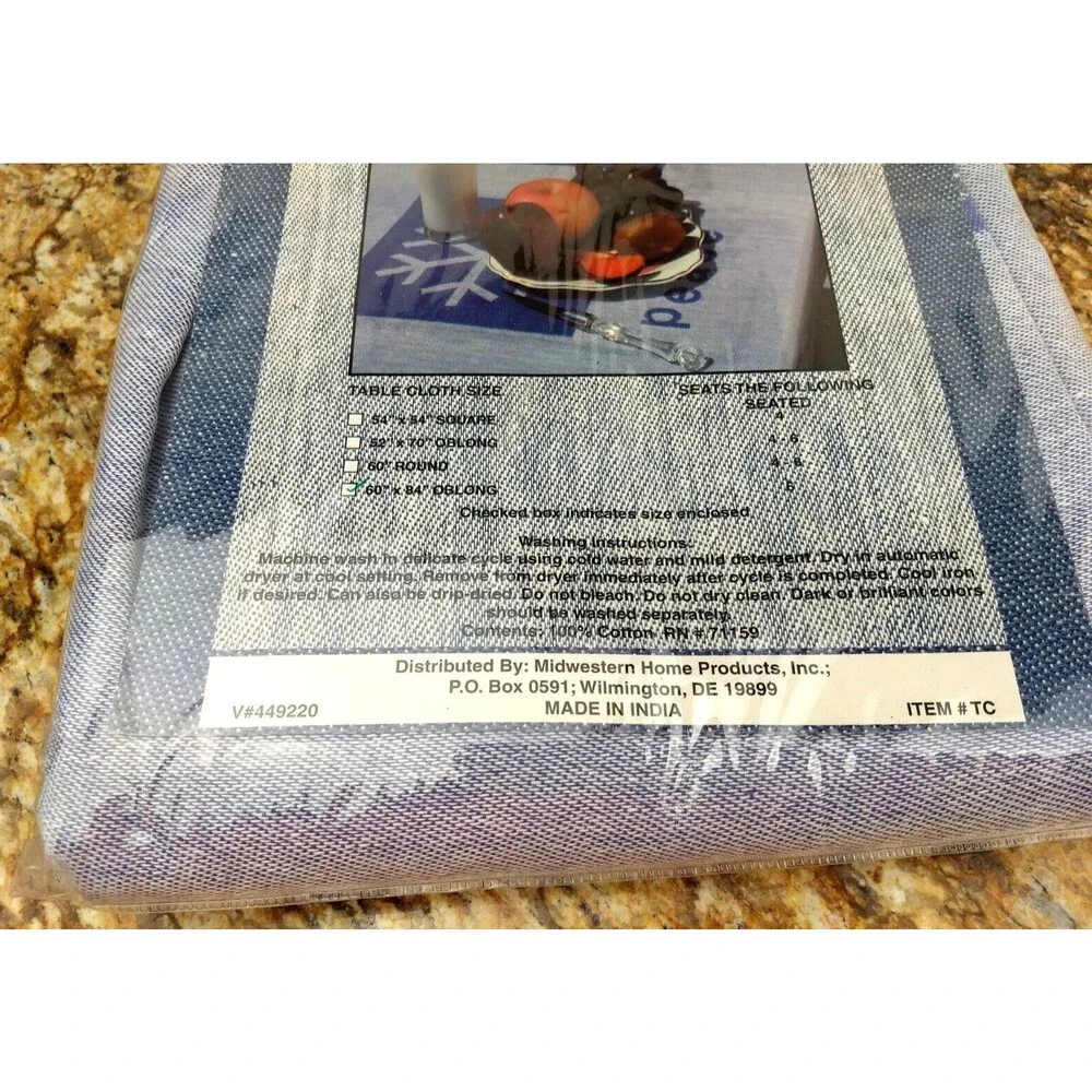 NEW Heather Blue Cotton Tablecloth 60x84‎ Oblong Holiday Collections Peace Love